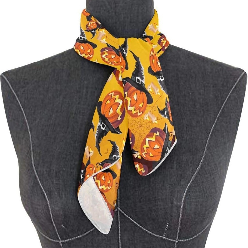 NWT Women’s Satin Hair Wrap Tie Scarf Halloween Black Cat with Bobby Pins